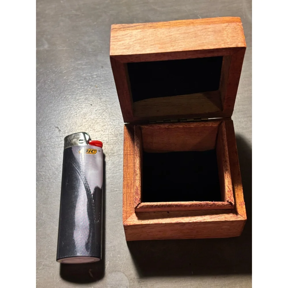 Small Acacia Wooden velvety lined Box with brass Triple Moon Goddess Symbol